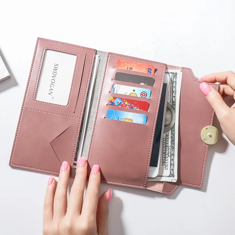 

New style women's wallets fashion long frosted leather multi-card slot and snap wallet multifunctional card holder wallet