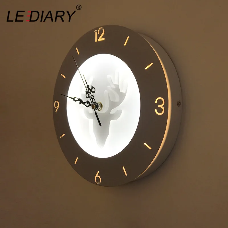 

LEDIARY 15W Moon Star Antlers Clock Wall Lamp Living Room 220V Decoration Wall Sconce Bedroom Clock Night Lamp 3000K 4000K 6000K