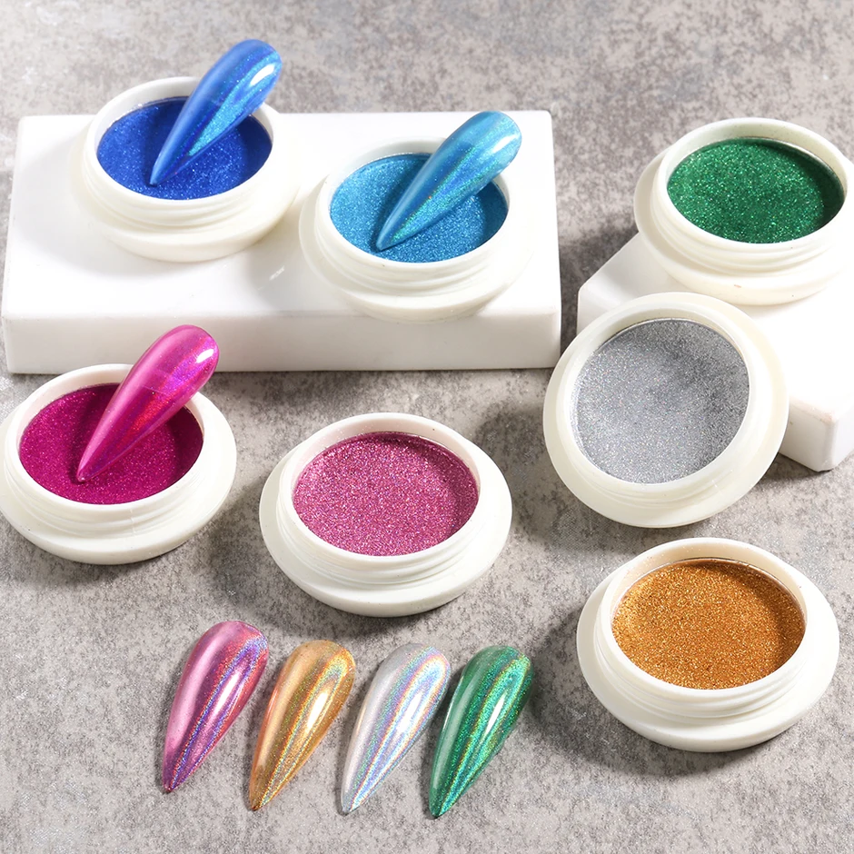 Голографические Твердые Ногти Блестящий Порошок Лазерный Серебристо-Розовый