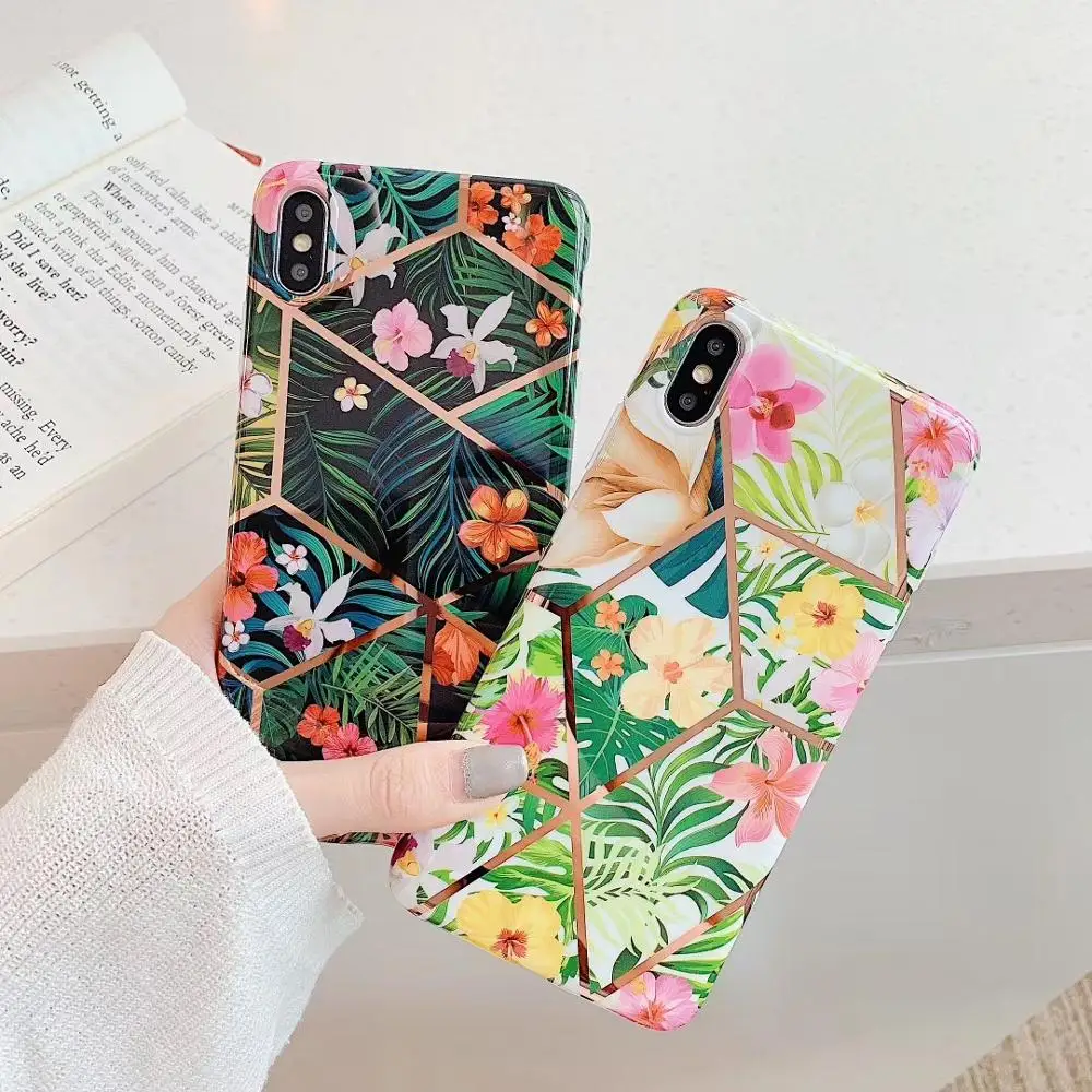 

Colorful Plating Flowers Case For iPhone 11 Pro Max XR XS X 7 8 Fashion Shockproof Phone Cover Coque