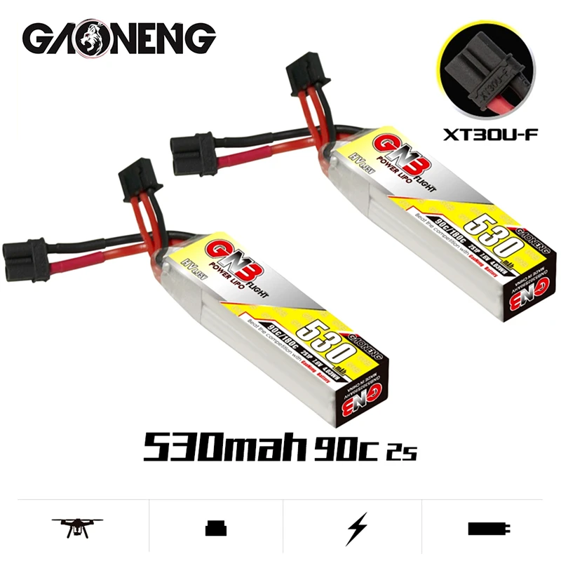 1-10 шт. Gaoneng GNB 2S 530 мАч 90C/180C HV 7,6 В LiPo аккумулятор стандартная вилка для радиоуправляемого вертолета квадрокоптера FPV гоночного дрона запчасти