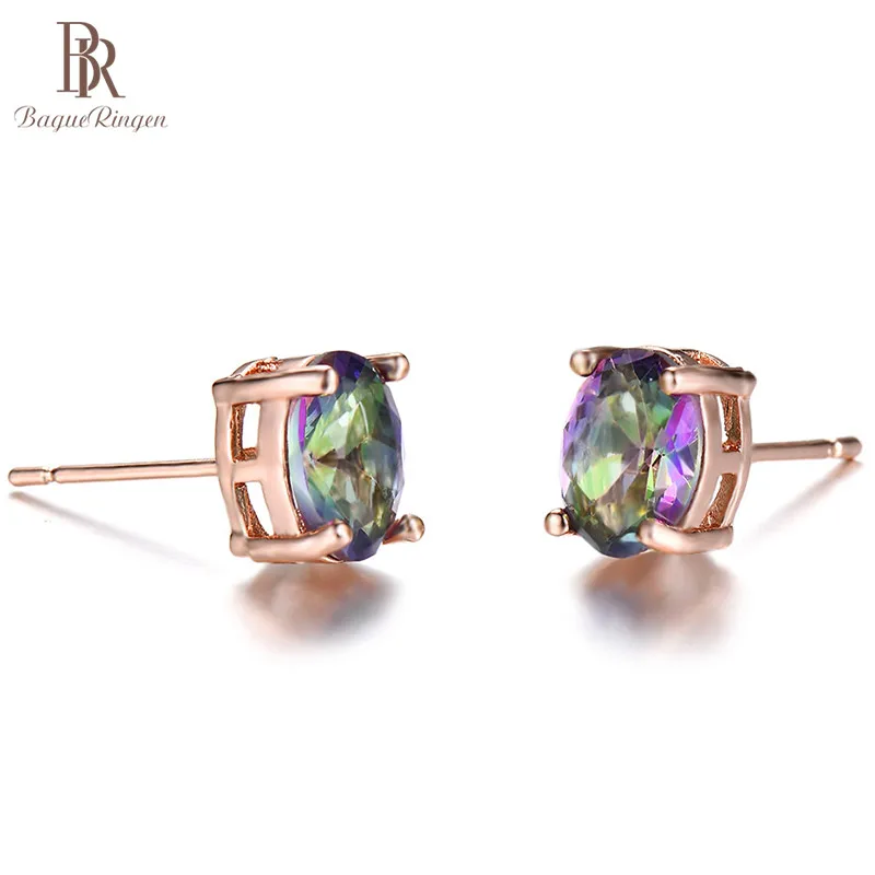 Bague Ringen серебряные 925 ювелирные изделия серьги гвоздики с радугой огненный Мистик