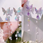 MWSONYA, новинка 2020, корейский Блестящий, висячие серьги-бабочки, стразы для женщин, элегантные жемчужные кисточки, подарочные украшения