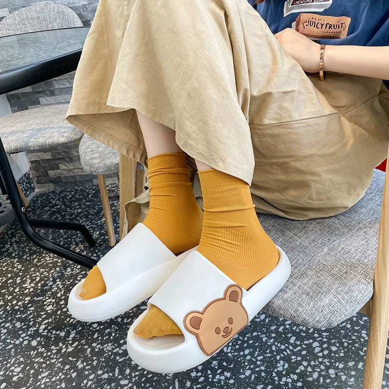 Сандалии унисекс для дома и пляжа шлепанцы с мультяшным медведем толстая подошва