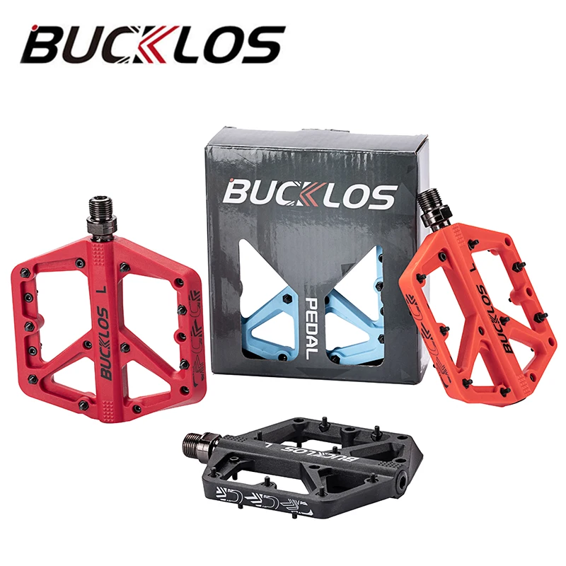 

BUCKLOS MTB Pedal DU Bearing Nylon Pedals Ultralight Flat Platform Mountain Road Bike BMX Anti-slip pedal Bike Accessories