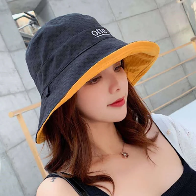 

Double-sided Letter Embroidery Fisherman Hat For Women Outdoor Fishing Cap Casual Panama Bucket Cap Sunscreen Sun Cap