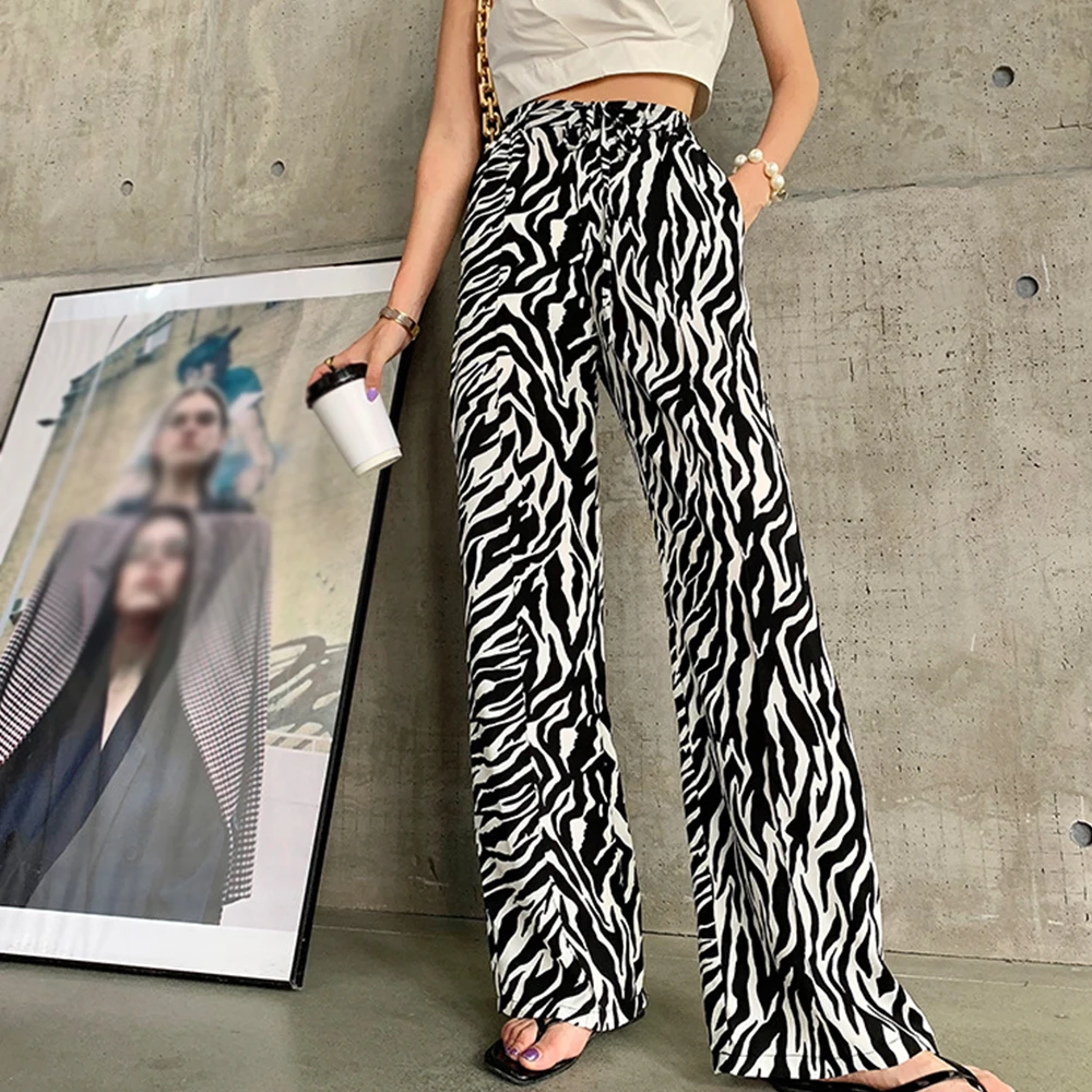 

Женские брюки Missnight с принтом зебры, черные прямые широкие брюки с высокой талией, свободная уличная одежда в Корейском стиле, 2021