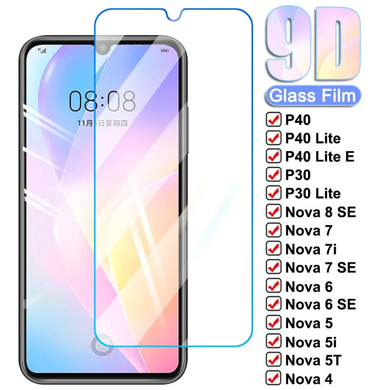 

9D Tempered Glass For Huawei P30 P40 Lite E Screen Protector Nova 8 7 6 SE 7i 5 5i 5T 4 4E 3 3i 3E 2i Protective Glass Film Case