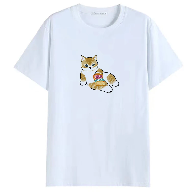 Женская футболка с круглым вырезом и принтом белая коротким рукавом в Корейском