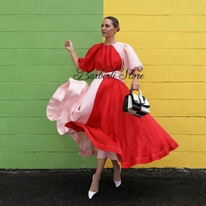 Женское ТРАПЕЦИЕВИДНОЕ платье с рукавами-фонариками и оборками