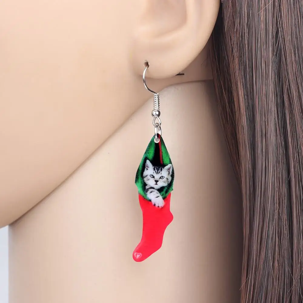 Bonsny акриловые рождественские американские короткошерстая кошка носки серьги