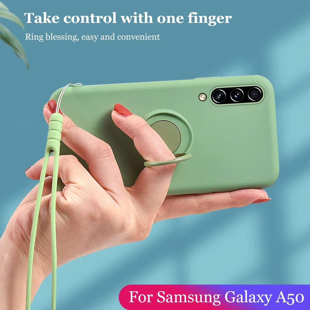 Жидкий силиконовый чехол-подставка с кольцом-держателем для Samsung Galaxy A50 A20 A30 A10