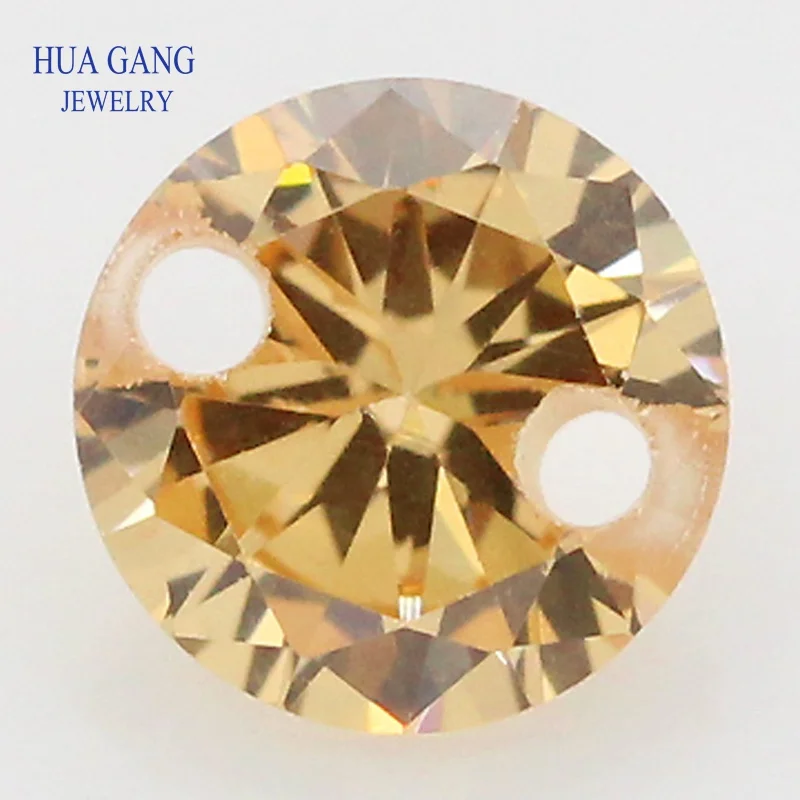 

Double Holes Cubic Zirconia AAAAA Champagne CZ Loose Stones For DIY Jewelry Wholesale Beads High Quality CZ With Holes