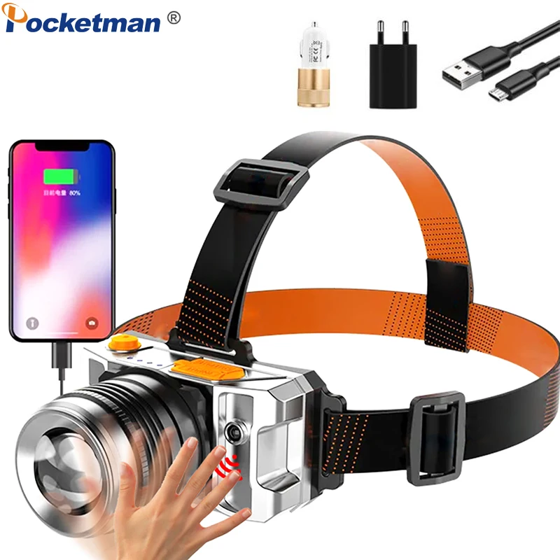

70000LM Body Motion Sensor Super Bright Headlight USB Rechargeable Waterproof Long-range Powerful Headlamp With Built-in Battery