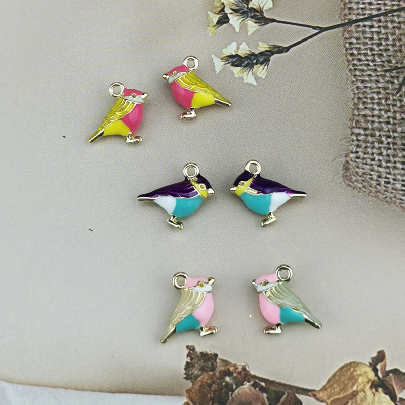 10 шт./упаковка 3D милые птицы воробьи из эмали соединитель для ожерелья браслета DIY модный дополнительный аксессуар для ювелирных изделий.