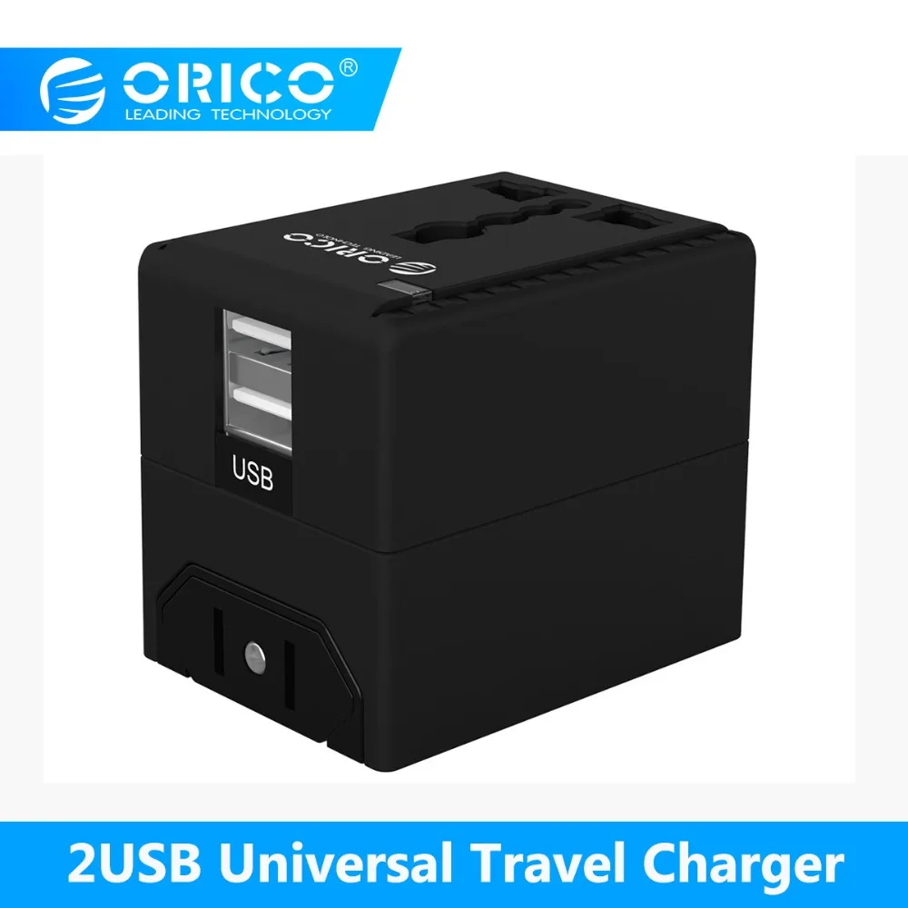 ORICO по всему миру зарядное устройство 2 порта USB универсальный адаптер питания все-в-одном ЕС AU US Британский стандарт адаптер зарядного устройства штекер черный UTT-1U01