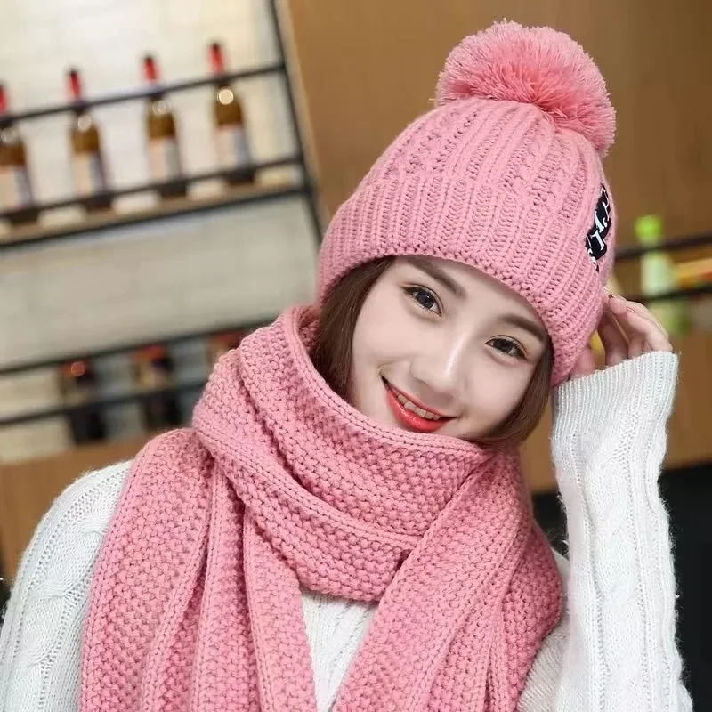 Fashion Women Hat Scarf Sets Autumn Winter Female Thickening Knitted Ear Protection Head Cap for Ladies Girl Warm Hat