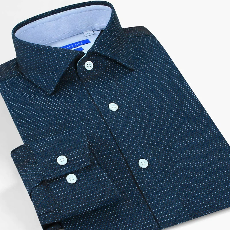 Smart Five с круглым воротником длинным рукавом мужские нарядные рубашки Slim Fit Dot