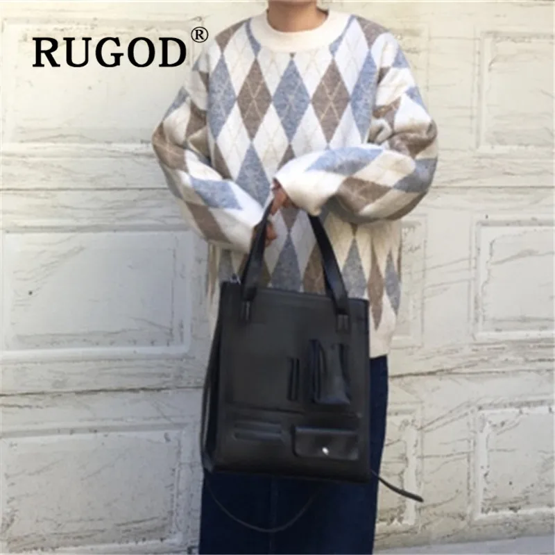 Женский пуловер с круглым вырезом RUGOD размера плюс узором из диоманов Осень-зима |