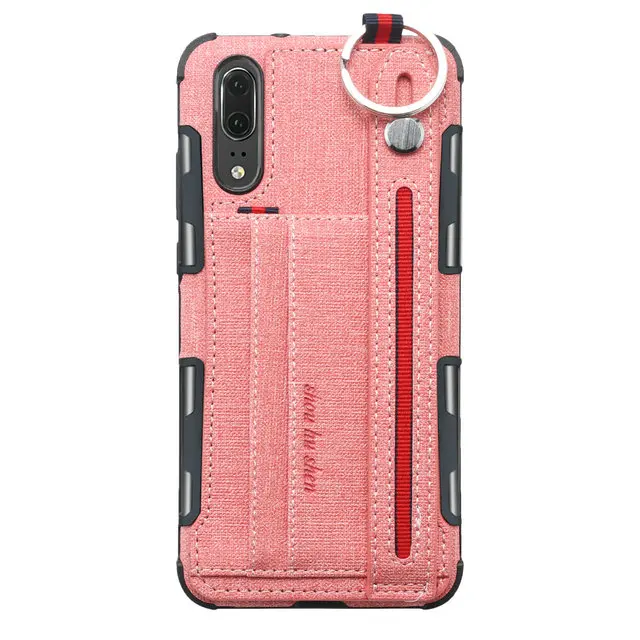 Розовый Для huawei P20Pro чехол huawei P20 Lite чехол роскошное металлическое кольцо слот для карт ткань силиконовый чехол для huawei P20 Pro Чехол P 20 P20Lite - Цвет: Розовый