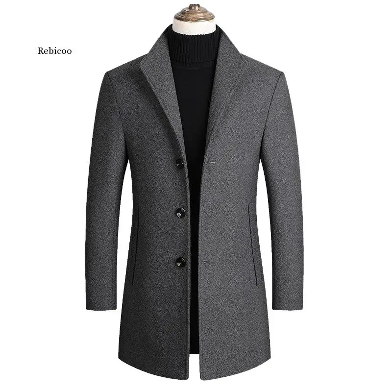 

Men's Wool Blended Coat for Fall/winter New Solid Color High Quality Men's Wool Thick Coat Luxury Brand Clothing