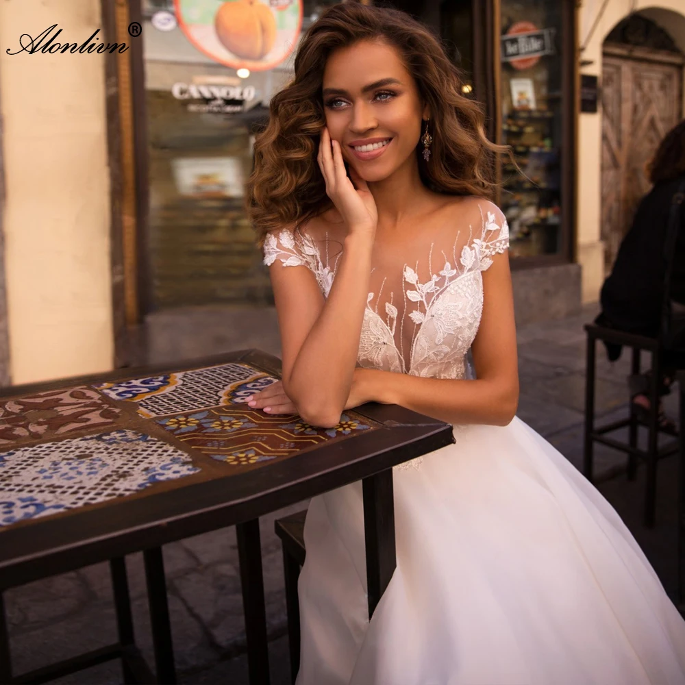 

Alonlivn простой Стиль шелковистая органза ТРАПЕЦИЕВИДНОЕ ПЛАТЬЕ для матери невесты с кнопку Appliques шикарные свадебные платья