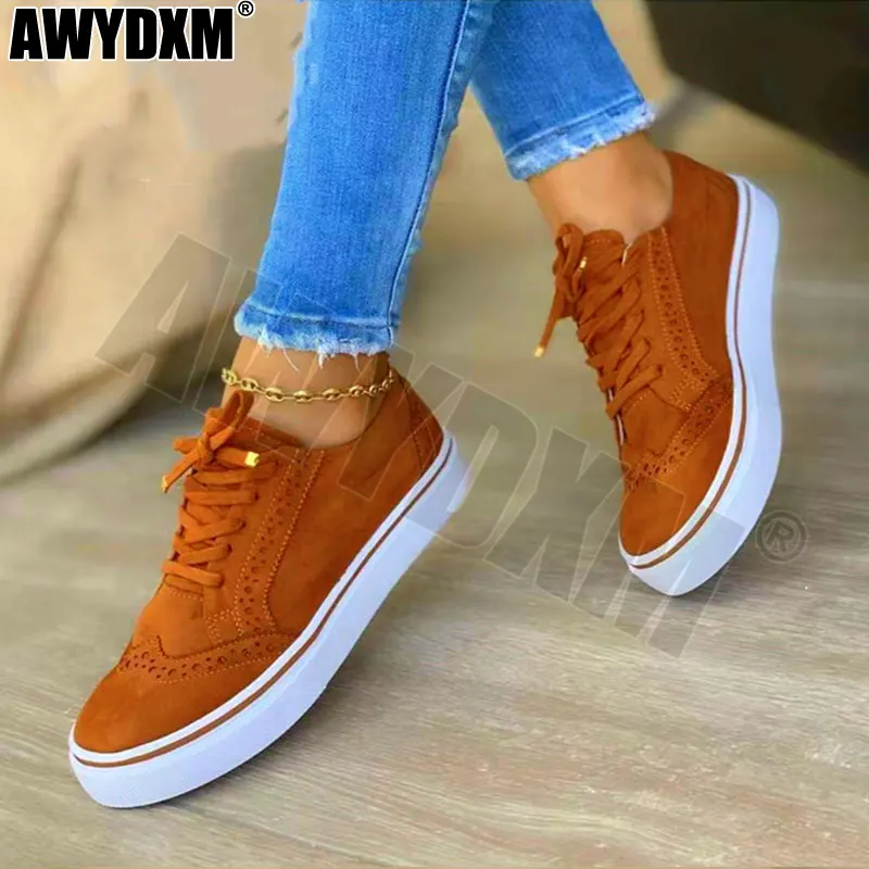 Platform Loafers Women's Shoes 2022 New Spring Winter Flats Sport Casual Suede Sneakers Lace Up Plus Size Oxford Mujer Zapatos | Обувь