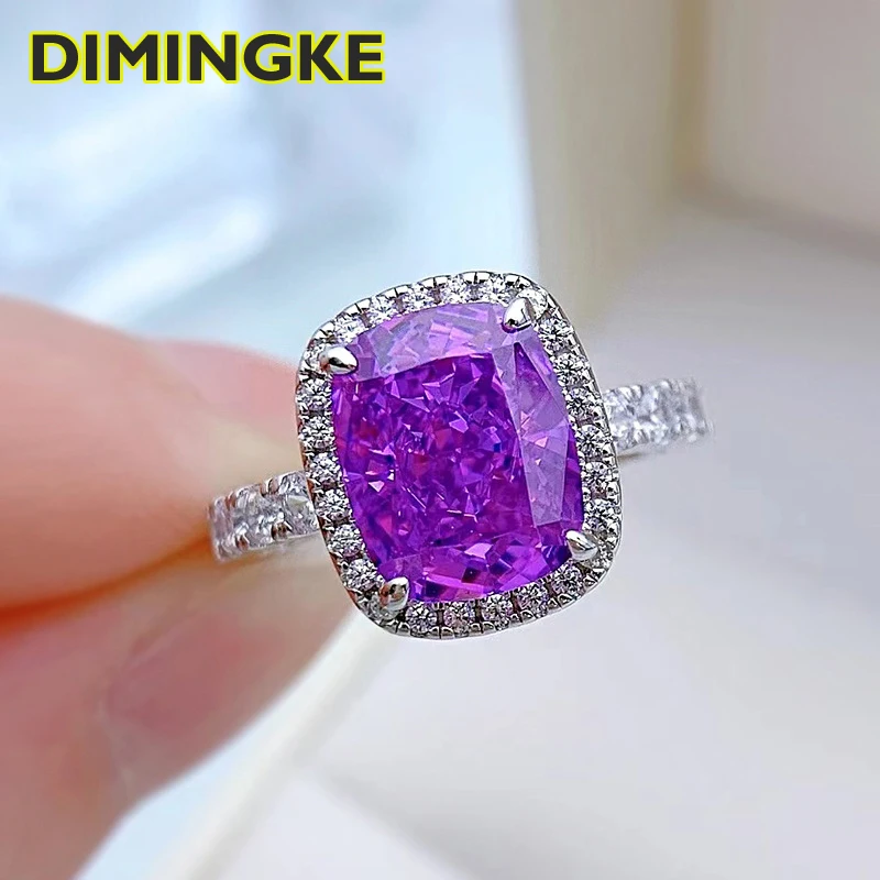 

DIMINGKE 8*10MM Purple High Carbon Diamond Female Ring 100%-S925 Sterling Silver Cocktail Party Fine Jewelry