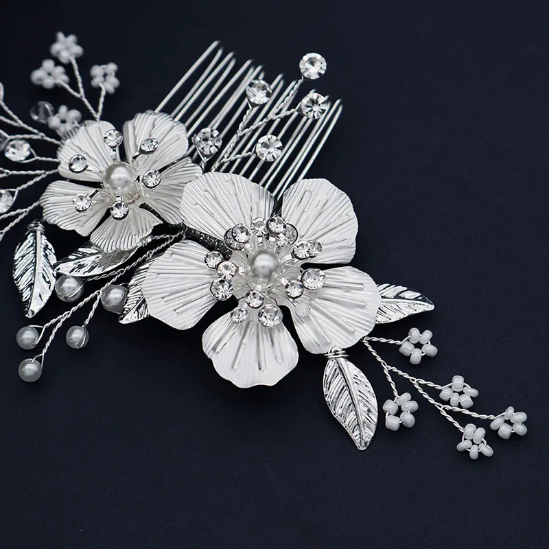 FORSEVEN Super Fairy Simple Silver Color Flower Crystal Pearls Hair Combs Women Bride Noiva Wedding Veil Decor Jewelry Clips | Украшения и