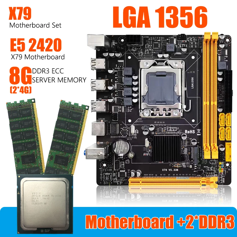 

X79 Motherboard LGA 1356+E5 2420 CPU+2x4G/8G DDR3 ECC Memory Set PC Board for Xeon E5 Processor Desktop Computer Accessory Kit