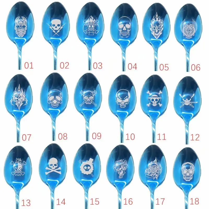 Кофейная ложка из нержавеющей стали с лазерной гравировкой черепа длинные