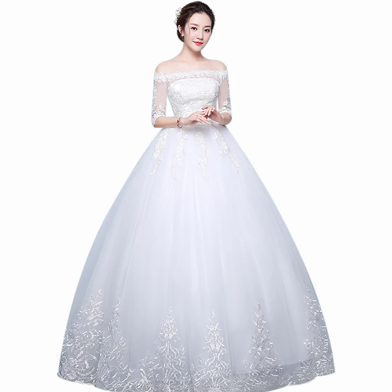 

Wedding Dresses Lace It's Yiiya AR715 Boat Neck Vestidos De Novia Three Quarter Sleeve Wedding Gowns Plus Size Bridal Dress