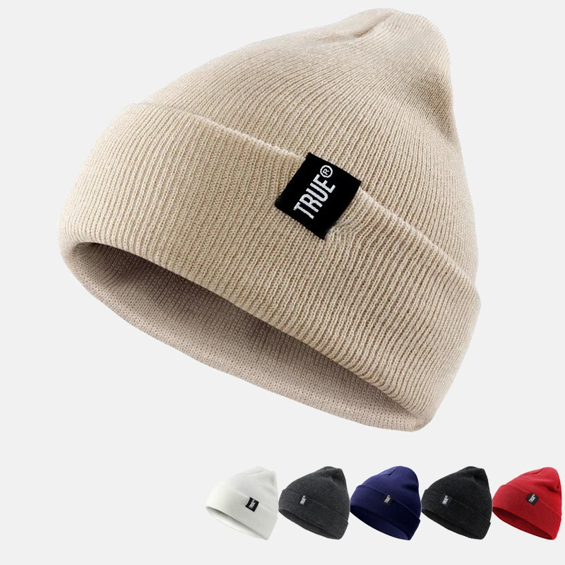 Модные вязанные шапочки Skullies, зимняя шапка с надписью True, мягкая шапка в стиле хип-хоп для мужчин и женщин, повседневные шапочки, шапка унисекс, одноцветная шапка