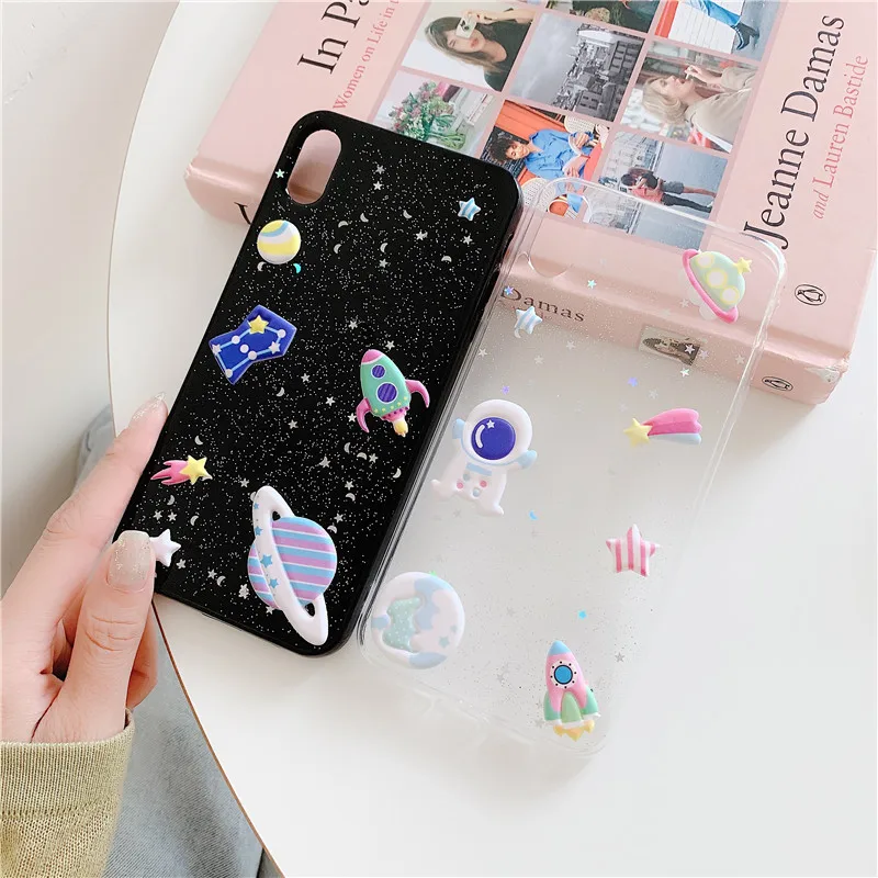 3D Блестящий чехол с Луной для iPhone X XR XS MAX роскошный силиконовый матовый
