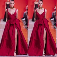 2020 red sexy evening dresses spaghetti straps split side prom gowns runway long sleeveless party dress robe de soriee