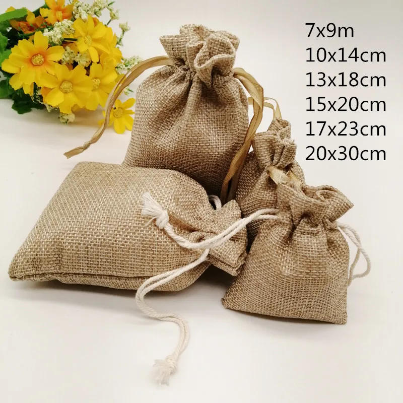 20Pcs Jute Zak Jute Linen Drawstring Bag Gift Bag Jutte Zakjes Diy Handmade Jute Bag Pack Christmas Party Wedding Jewelry Pouch