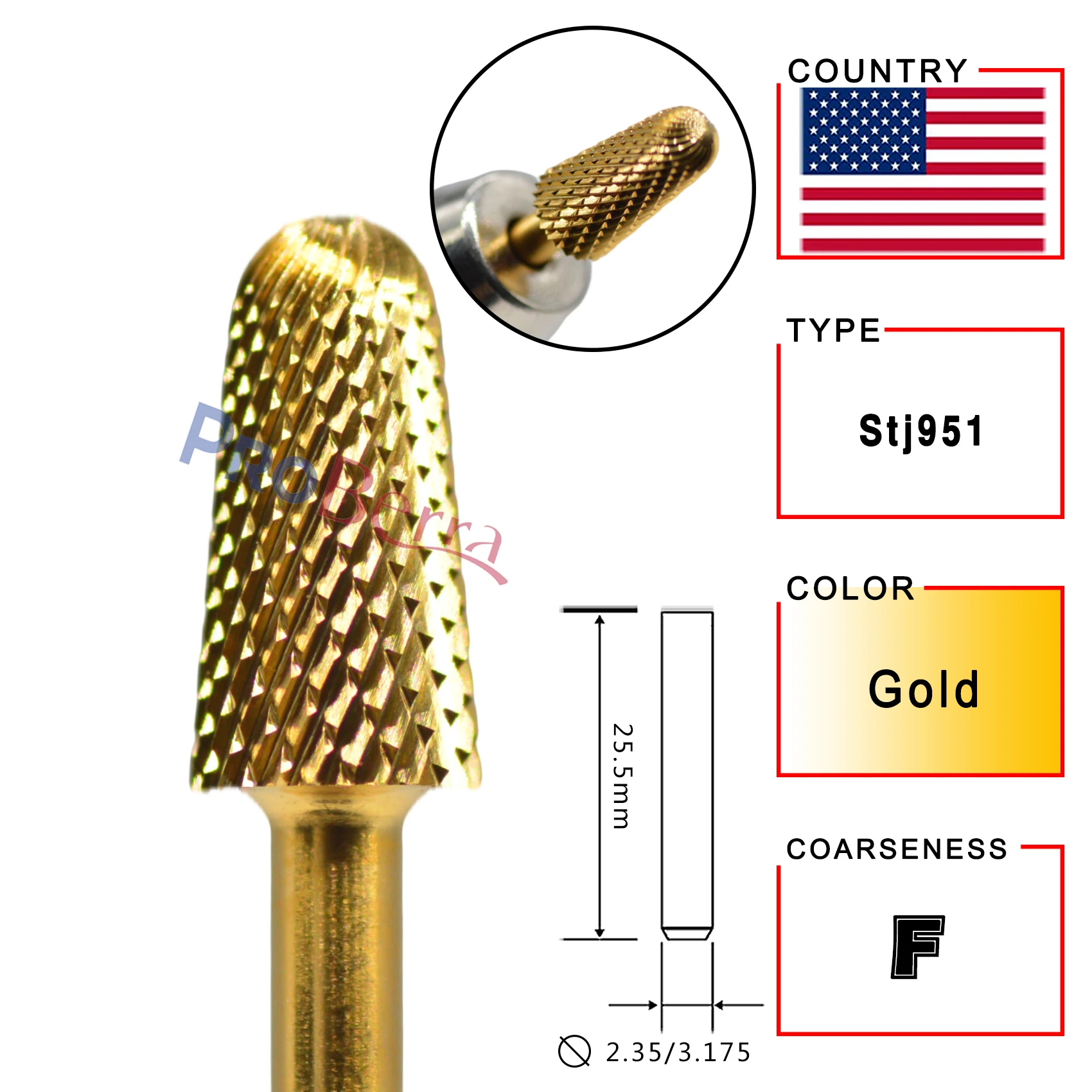 Proberra 5.2mm Safety Noviciate Gold silver 8 different color nail drill bit Tungsten steel Carbide Burrs