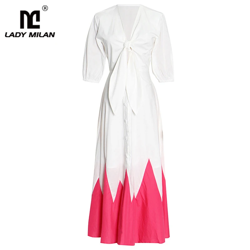 

Women's Dress V Neck Short Sleeves Twisted Bow Color Block Fashion Holiday Dresses