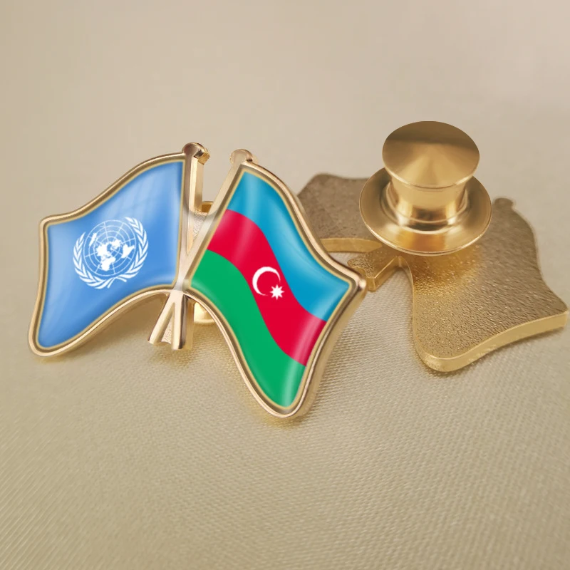 United Nations and Azerbaijan Crossed Double Friendship Flags Lapel Pins | Украшения и аксессуары
