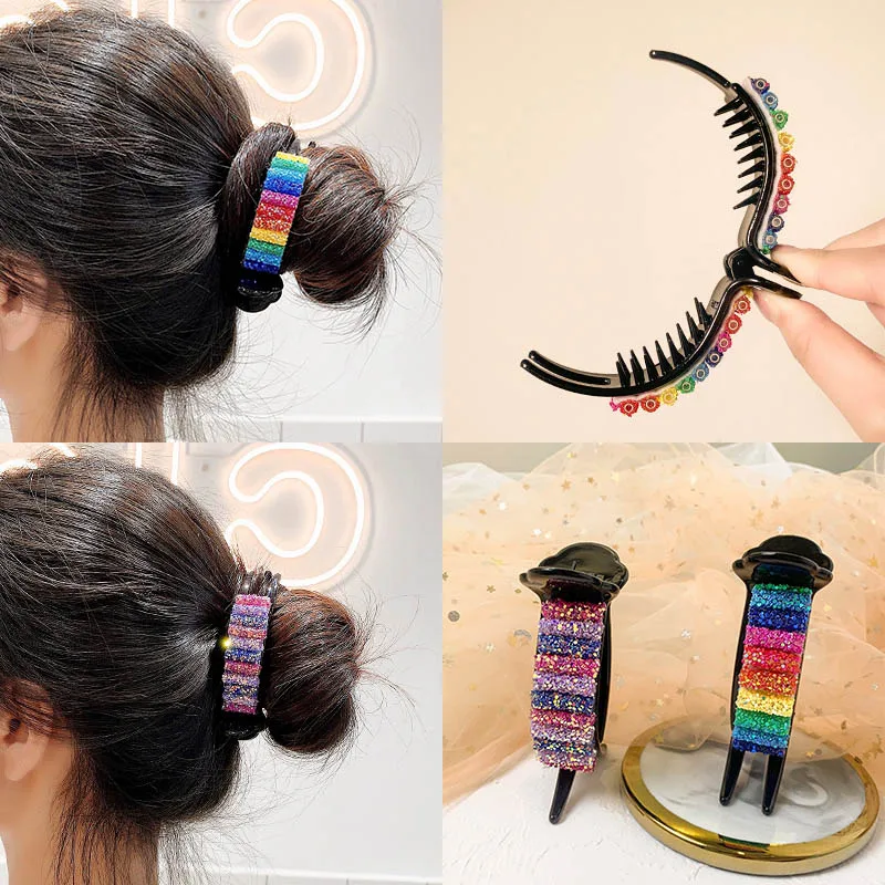 

Fashion Korean Rainbow Hair Claw for Women Strong Grip Bun Large Hairclips Ornament Ponytail Holder Hair Accessories for Girls