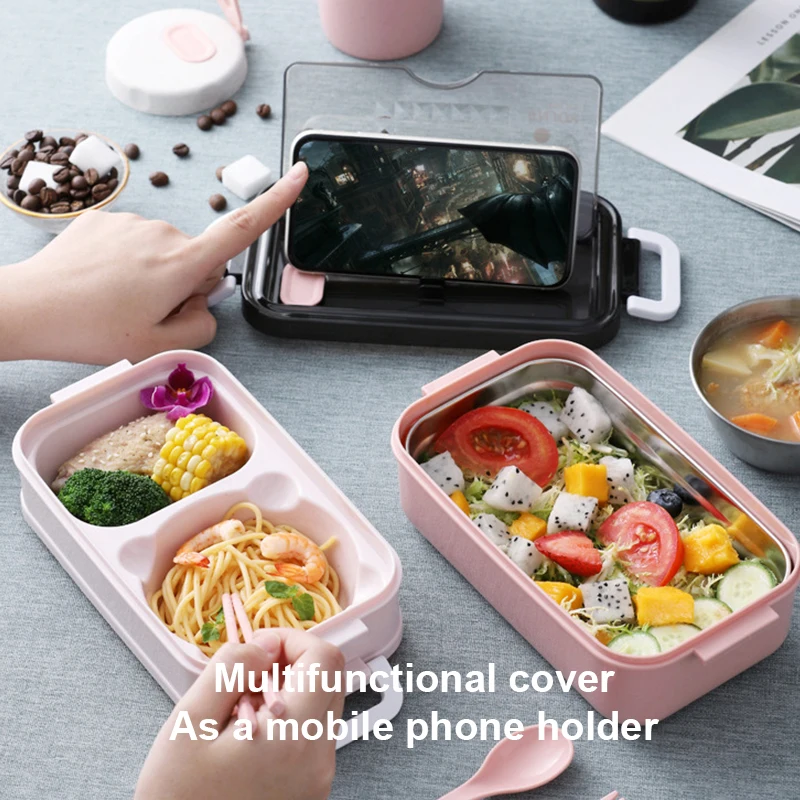 Microwave Stainless Steel Thermal Lunch Box Layers Sealed Grid Hidden Hand Tableware Students School Adult Bento | Дом и сад