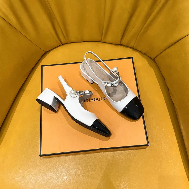 

Women Slingbacks Shoes High Heels Natural Genuine Leather Thick High Heel Shoes Cow Leather Mixed Colors Pumps Ladies