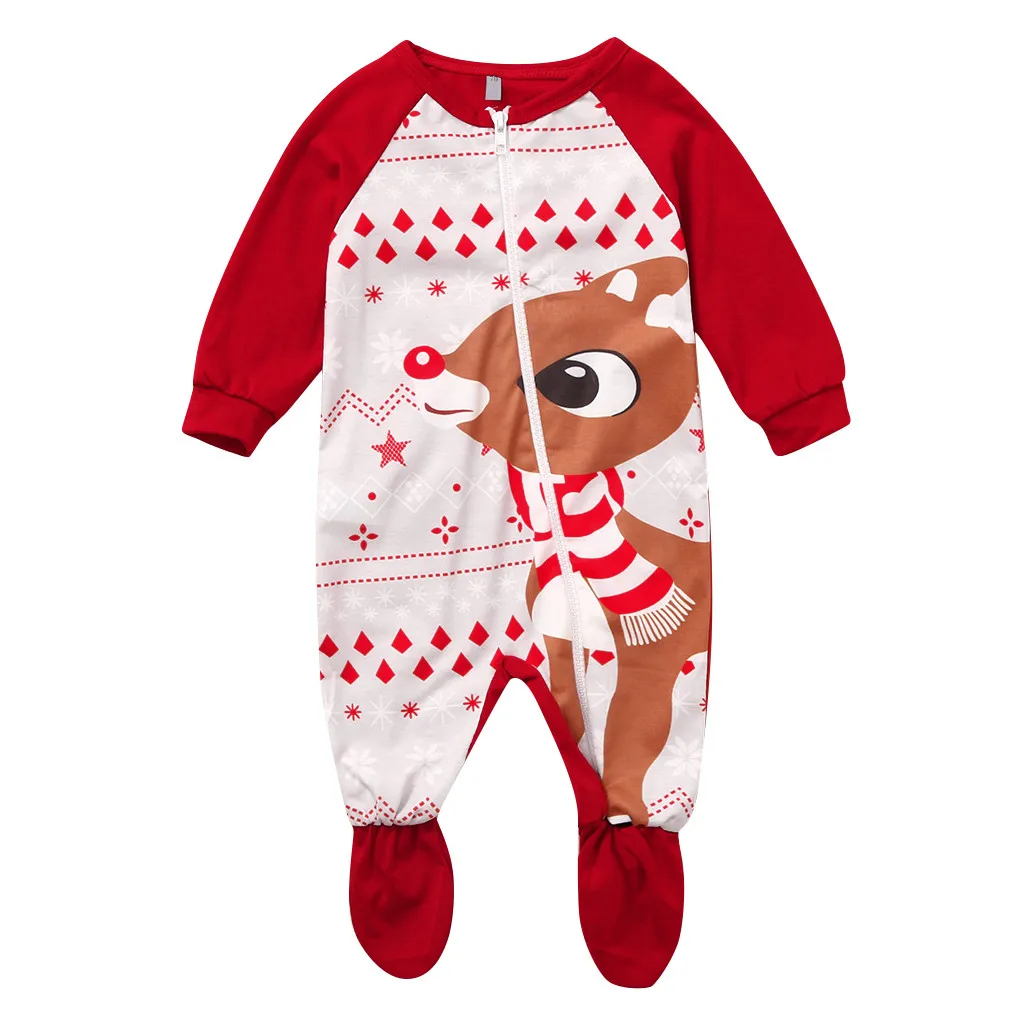 

TELOTUNY Newborn Baby Girl boys Christmas Xmas Deer print Romper infant zipper Jumpsuit clothes ZS19