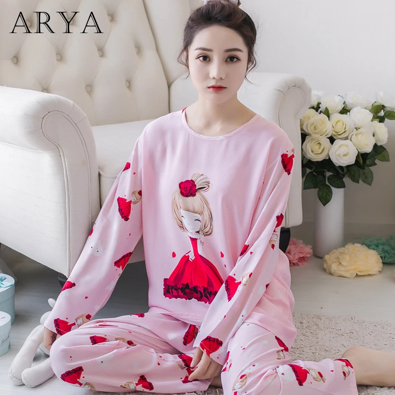 Зимняя Хлопковая пижама Arya женская одежда для сна теплая с длинными рукавами