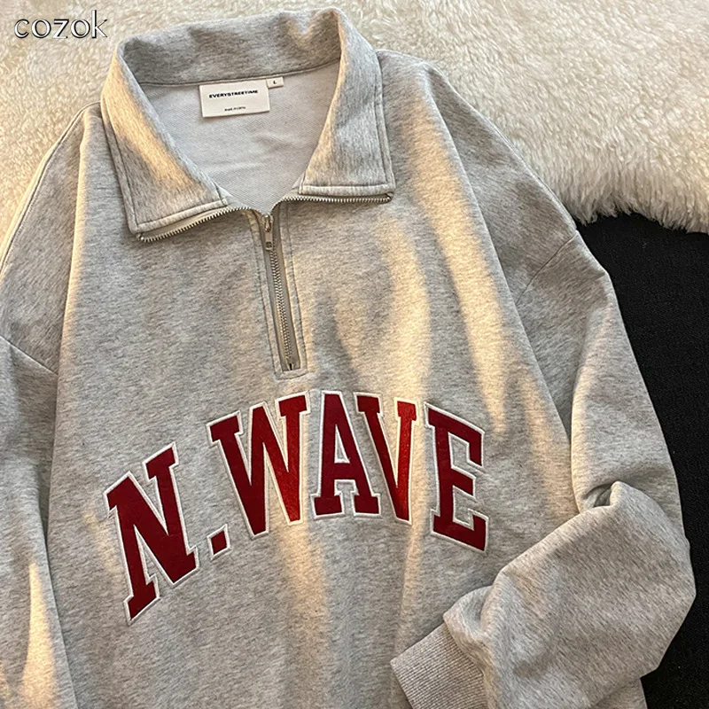 

Sweatshirt Women Stand-up Collar Letter Printing Oversized Hoodies Women Top National Tide Sweatshirts Vintage Clothes for Teens