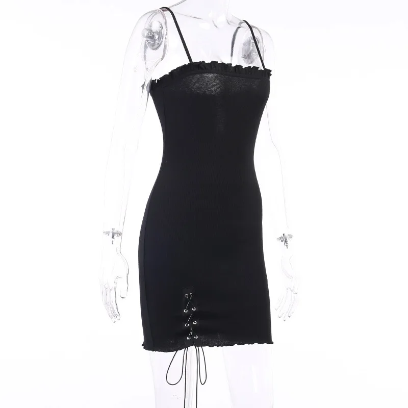 

Summer New Gothic Style Women's Collar Stitching Solid Color Dew Backpack Hip Drawstring A Sling Dress Women Dress for Women