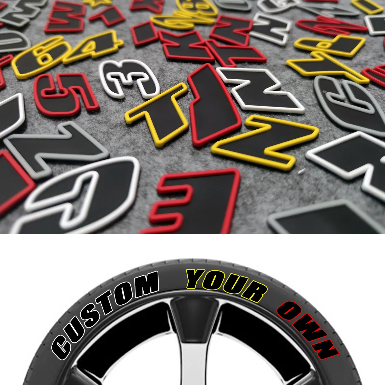 2.7cm Car Tire Outline Lettering Stickers Auto Tire Decoration Personalized Styling Car Tire Accessories PVC Letters Stickers