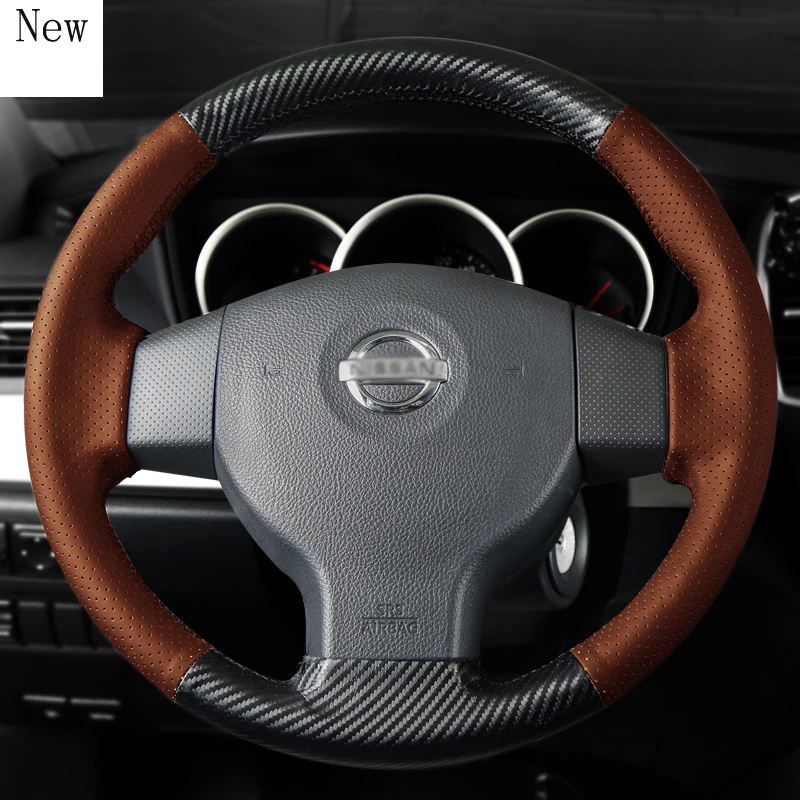 

for Nissan Tiida LIVINA Bluebird Sylphy Hand-Stitched Leather Suede Carbon Fibre Car Steering Wheel Cover Set Car Accessories