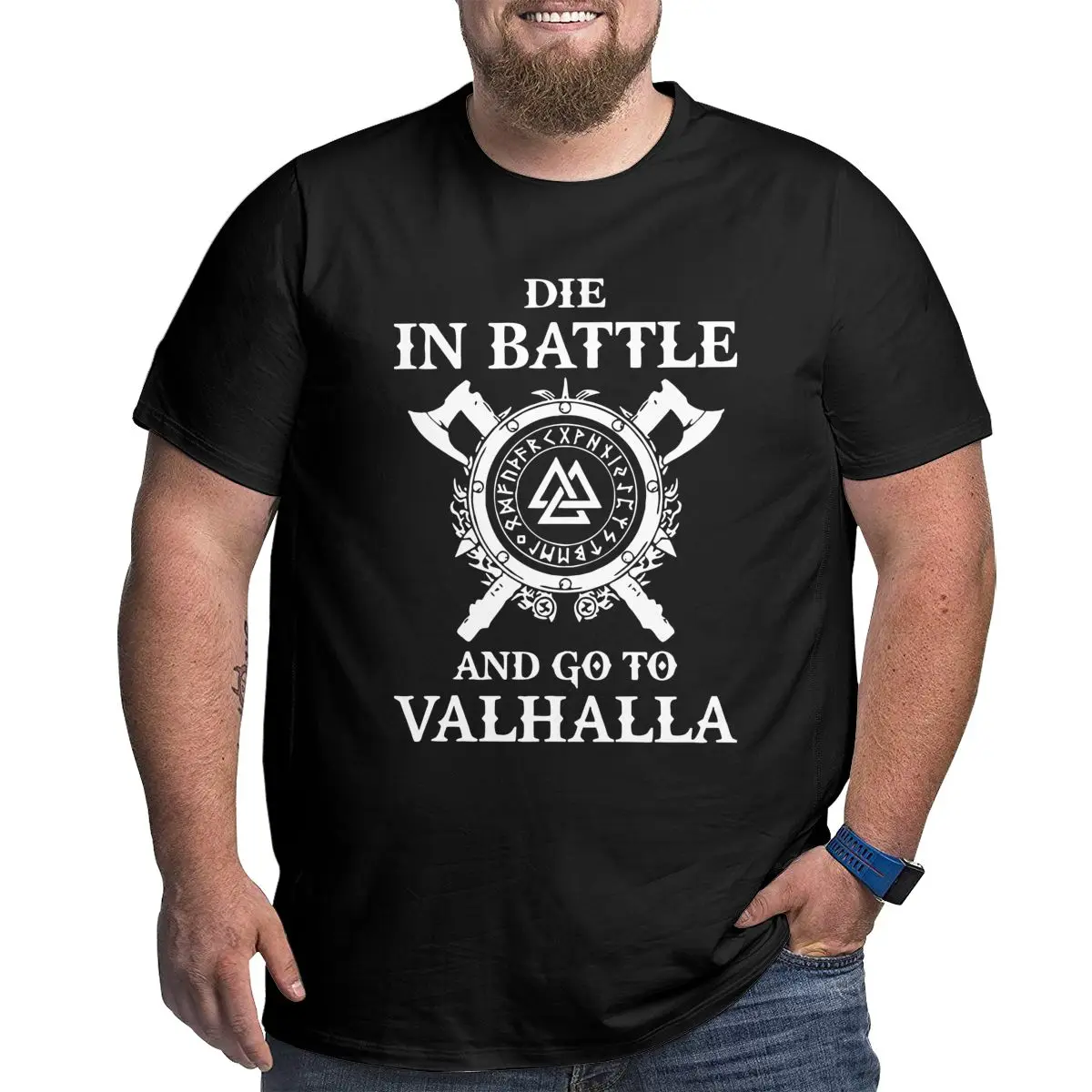 Мужская хлопковая футболка Odin с викингами надписью Die In Battle Go To Valhalla большого