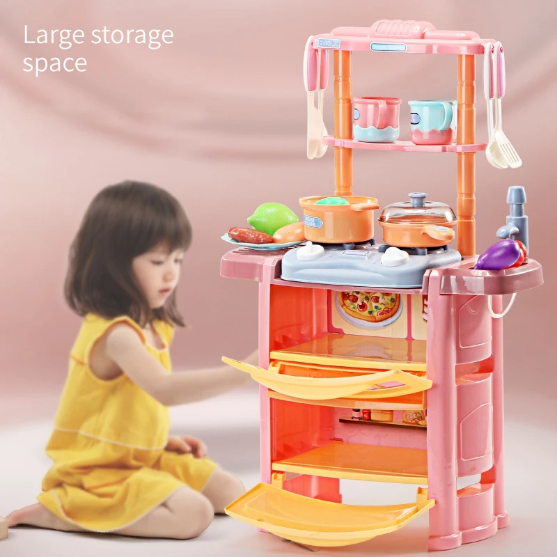 

Kids Little Kitchen Playset Kitchen Pretend Play Toys with Realistic Lights & Sounds Pretend Steam, Play Sink & Oven